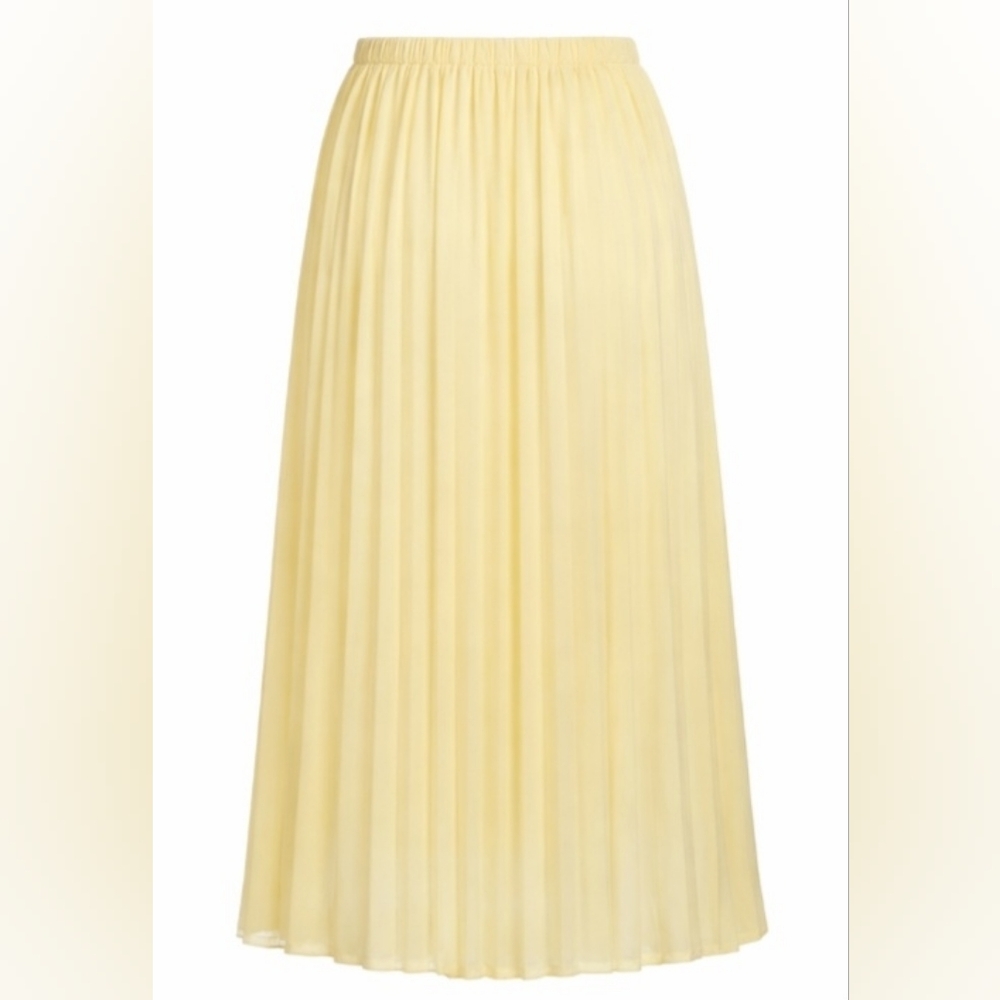 Sadie & Love Butter Yellow Pleated Midi Skirt Size XL Elastic Waist Chiffon - Picture 3 of 6